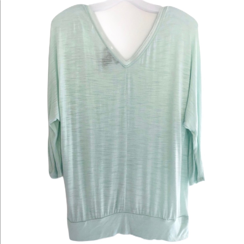 WHBM White House Black Market Sequin V-Neck Green Top Size L Ruched Sleeve EUC
